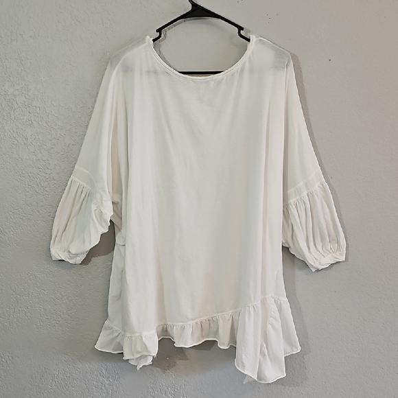 Umgee White Peplum Blouse with 3/4 Balloon Sleeves Womens Size 1X - Picture 7 of 8